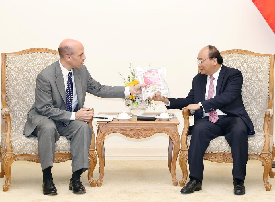 Chiều 14/8/2018, tại Hà Nội, Thủ tướng Nguyễn Xuân Phúc tiếp ông Mike Spanos, Giám đốc điều hành Công ty PepsiCo (Hoa Kỳ) khu vực châu Á, Trung Đông và Bắc Phi. Ảnh: (Thống Nhất/TTXVN)