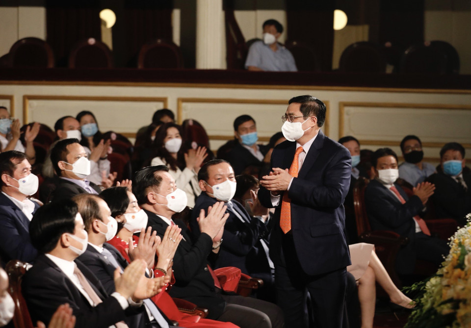 Thủ tướng Phạm Minh Chính dự Chương trình nghệ thuật “Niềm tin và khát vọng". (Ảnh: Dương Giang/TTXVN)