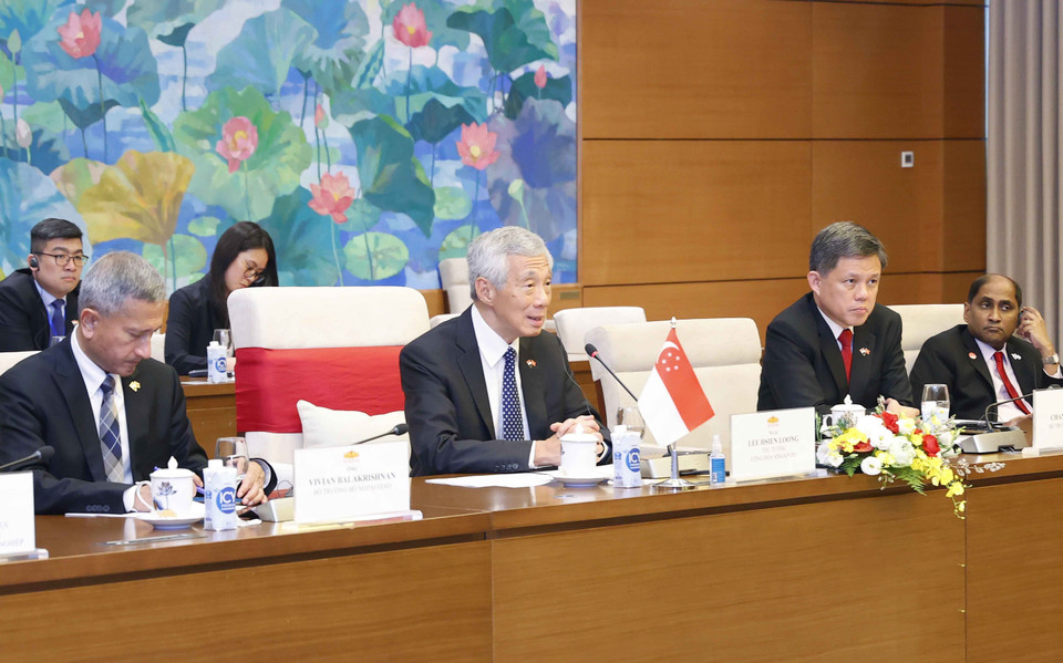 Thủ tướng Singapore Lý Hiển Long phát biểu. (Ảnh: Doãn Tấn/TTXVN)