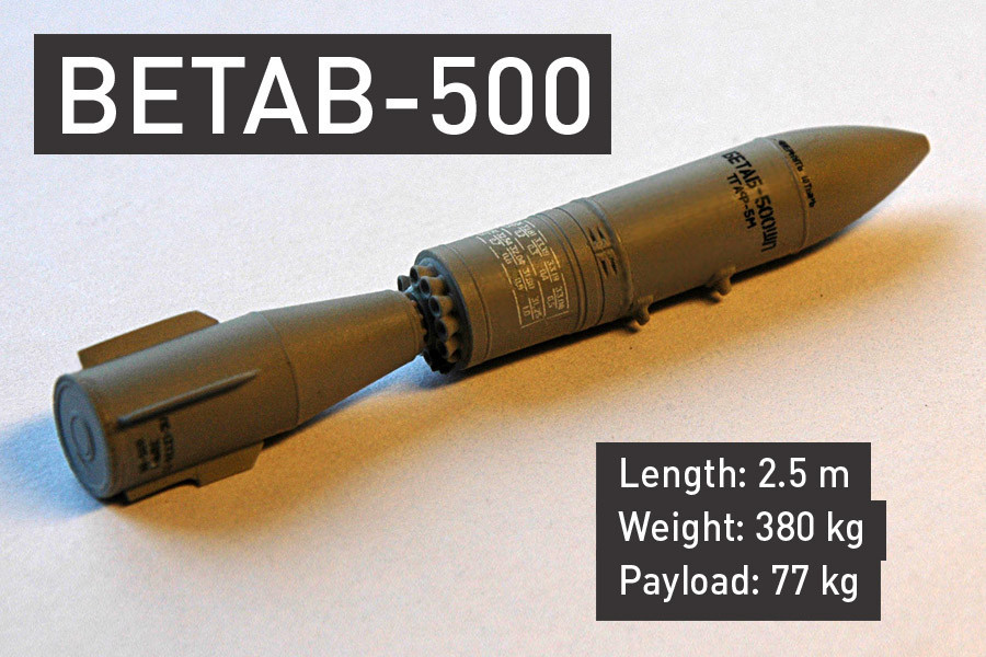 Bom xuyên phá BETAB-500 dài 2,5 m, nặng 380 kg, chứa đầu đạn nặng 77 kg, được dùng để xuyên phá vào các boongke, hầm ngầm của IS.