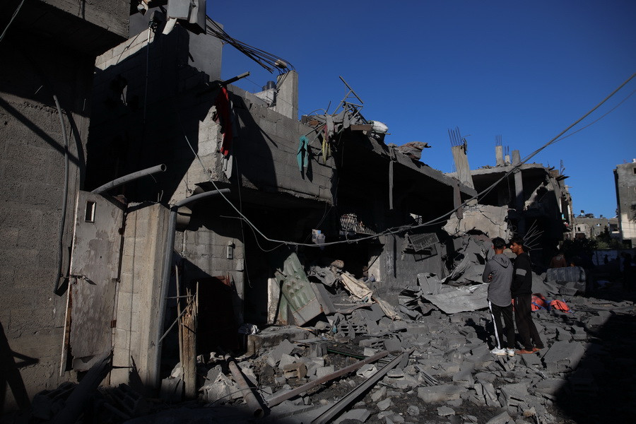 Cảnh đổ nát sau cuộc không kích của Israel xuống Dải Gaza ngày 20/3/2024. (Ảnh: THX/TTXVN)