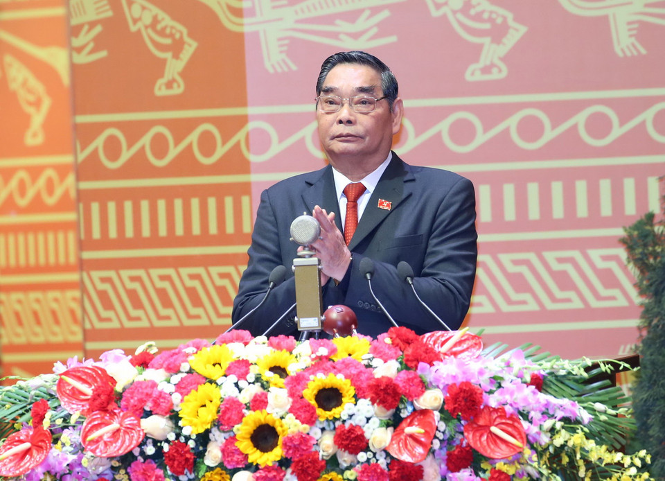 Đồng chí Lê Hồng Anh, Ủy viên Bộ Chính trị, Thường trực Ban Bí thư phát biểu mở đầu Đại hội. (Ảnh: TTXVN)