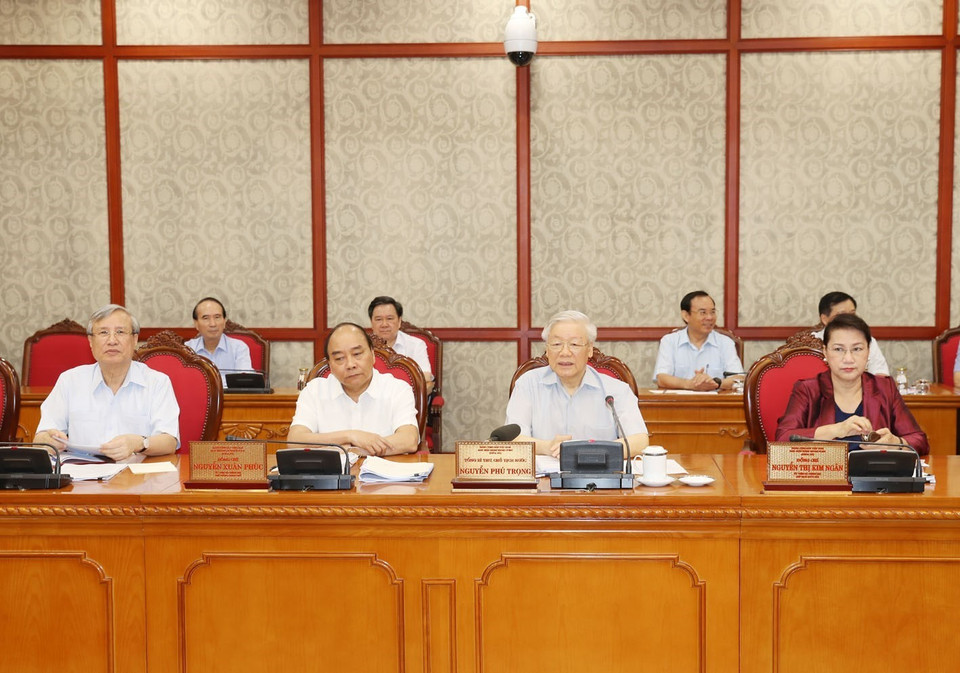 Tổng Bí thư, Chủ tịch nước Nguyễn Phú Trọng phát biểu chỉ đạo cuộc họp. (Ảnh: Trí Dũng/TTXVN)