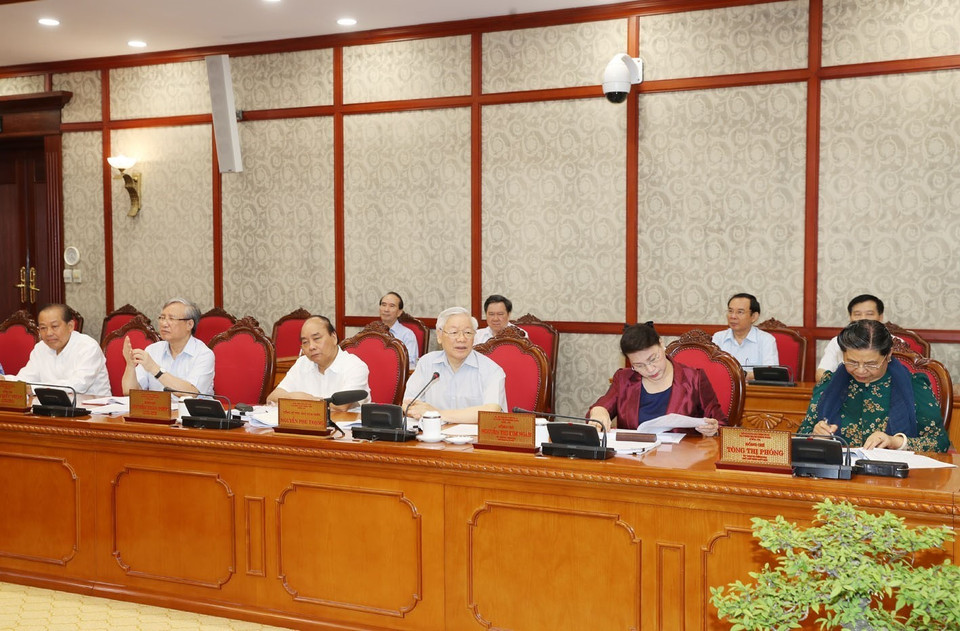 Tổng Bí thư, Chủ tịch nước Nguyễn Phú Trọng phát biểu chỉ đạo cuộc họp. (Ảnh: Trí Dũng/TTXVN)