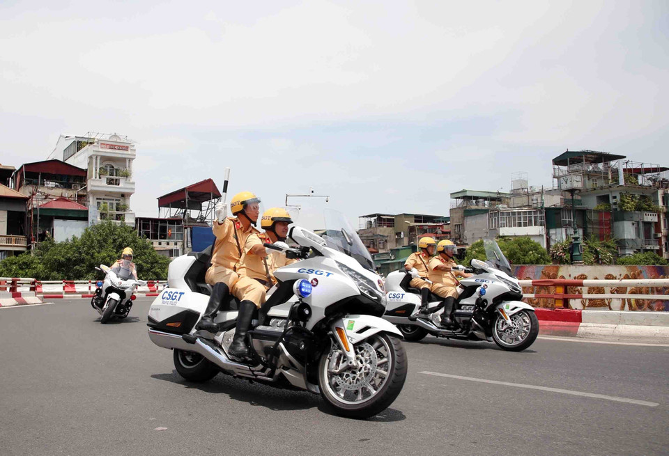 Việc lựa chọn Honda Goldwing 1.800 phân khối sẽ đáp ứng yêu cầu hiện đại hóa của Cảnh sát Giao thông trong thời kỳ hội nhập mới. (Ảnh: Phạm Kiên/TTXVN)