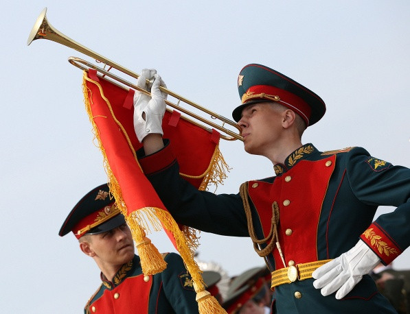 Đội quân nhạc tham gia lễ tổng duyệt. (Nguồn: ITAR-TASS)