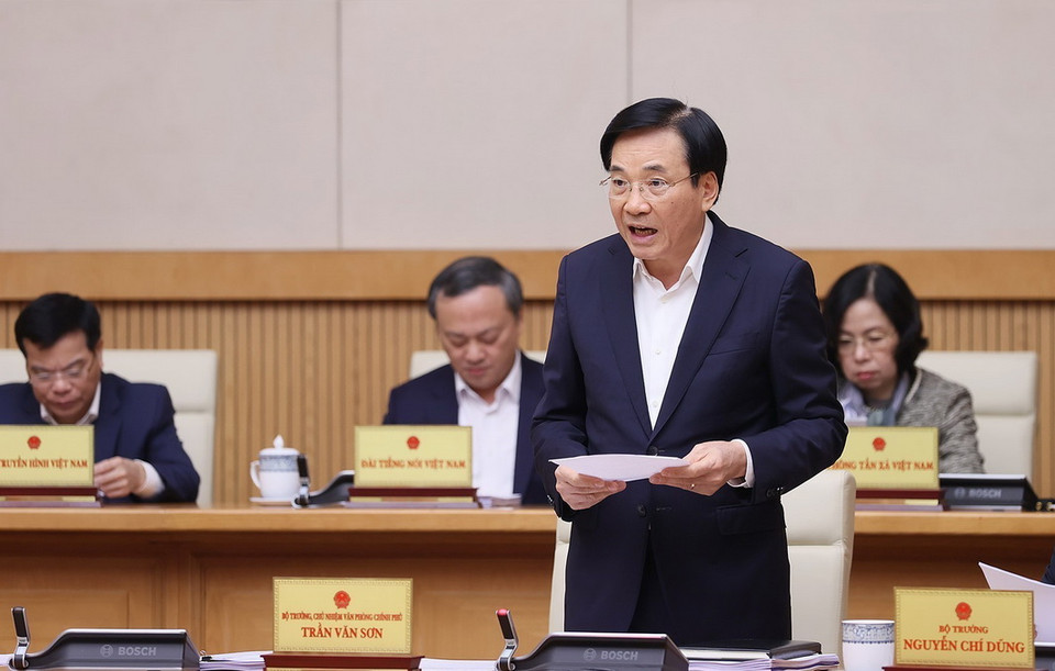 Bộ trưởng, Chủ nhiệm Văn phòng Chính phủ Trần Văn Sơn phát biểu. (Ảnh: Dương Giang/TTXVN)
