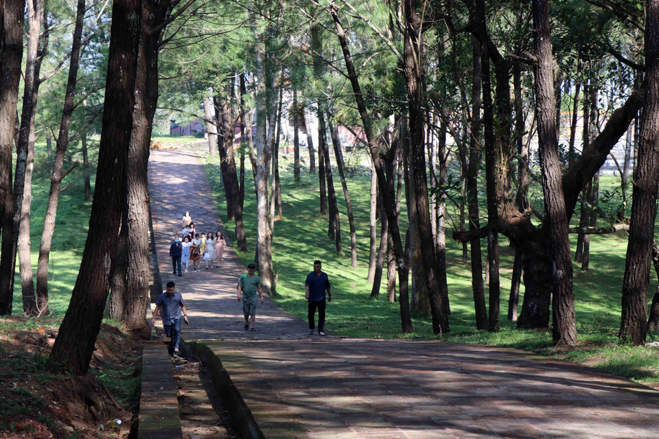 Nhiều du khách tới thăm quan Lăng vua Đồng Khánh dịp đầu năm mới. (Ảnh: Đỗ Trưởng/TTXVN)