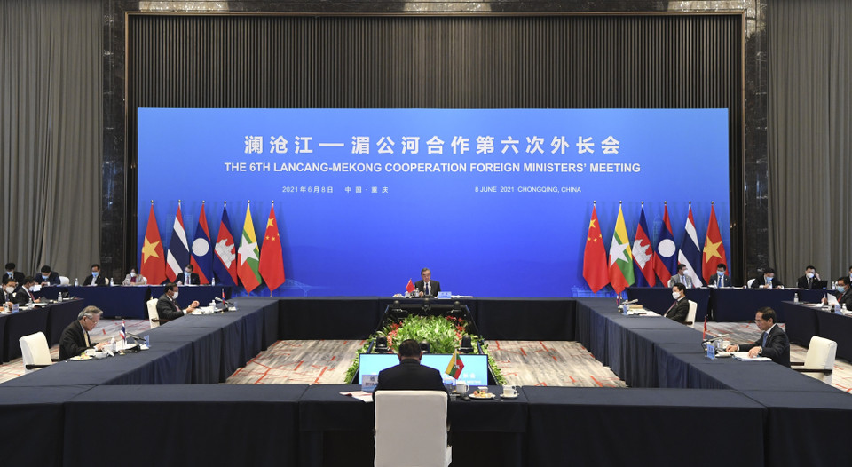 Ngày 8/6/2021, Hội nghị Bộ trưởng Ngoại giao Hợp tác Mekong-Lan Thương (MLC) lần thứ 6 đã diễn ra tại Trùng Khánh, Trung Quốc với sự tham dự của Bộ trưởng Ngoại giao các nước Campuchia, Lào, Myanmar, Thái Lan, Trung Quốc và Việt Nam. (Ảnh: THX/TTXVN)