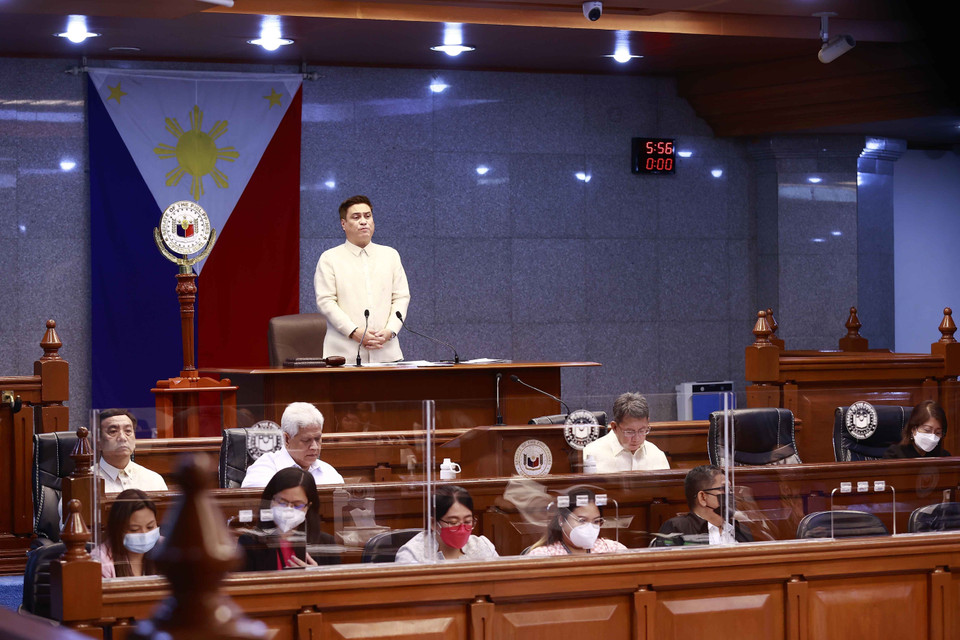 Chủ tịch Thượng viện Juan Miguel F. Zubiri phát biểu. (Ảnh: Doãn Tấn/TTXVN)