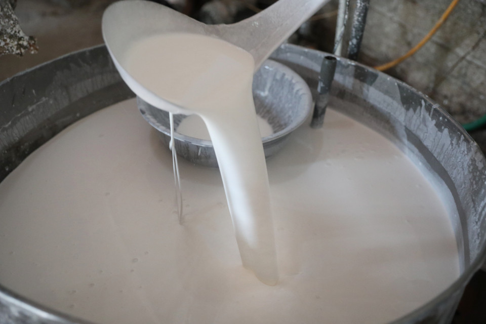 Mỳ Chũ được chế biến từ bao thai hồng và gạo khang dân đã tạo nên đặc trưng riêng của Mỳ Chũ. (Ảnh: Danh Lam/TTXVN)