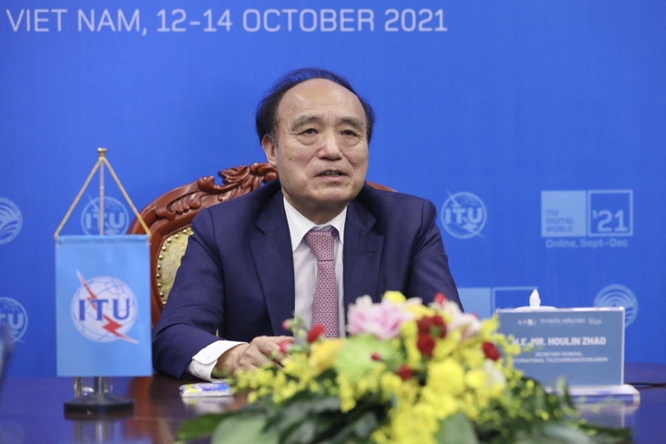 Ông Houlin Zhao, Tổng thư ký Liên minh Viễn thông Thế giới (ITU) phát biểu. (Ảnh: Minh Quyết/TTXVN)
