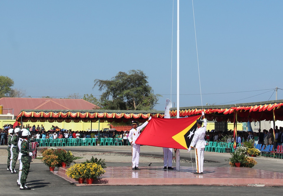 Hình ảnh lễ thượng cờ Timor Leste. (Ảnh: Trung Sơn/Vietnam+)