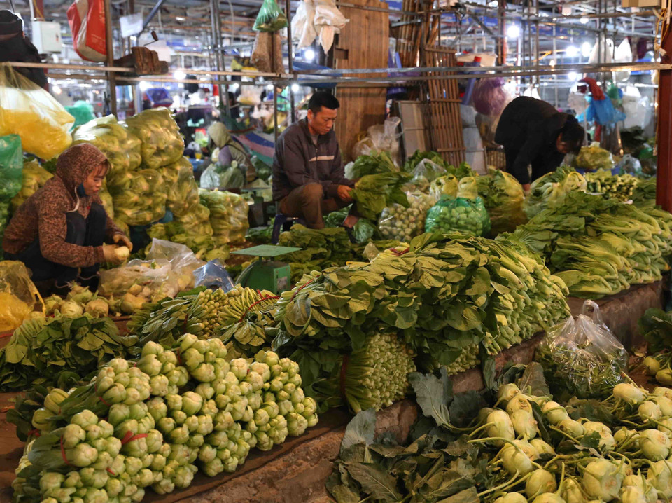 Hoạt động mua bán tại chợ Phùng Khoang diễn ra tấp nập. (Ảnh: Vũ Sinh/TTXVN)