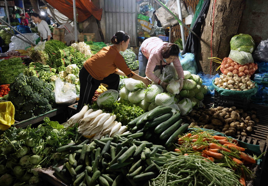 Đủ loại nông sản, rau củ quả tại chợ đầu mối Nam Hà Nội (quận Hoàng Mai). (Ảnh: Vũ Sinh/TTXVN)