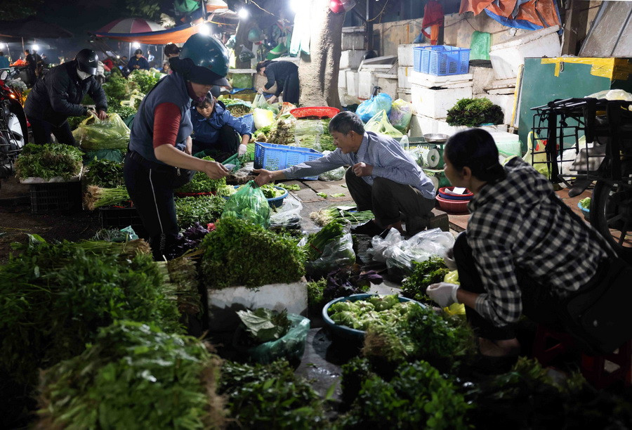 Người dân đến mua sắm ở chợ đầu mối Nam Hà Nội (quận Hoàng Mai). (Ảnh: Vũ Sinh/TTXVN)