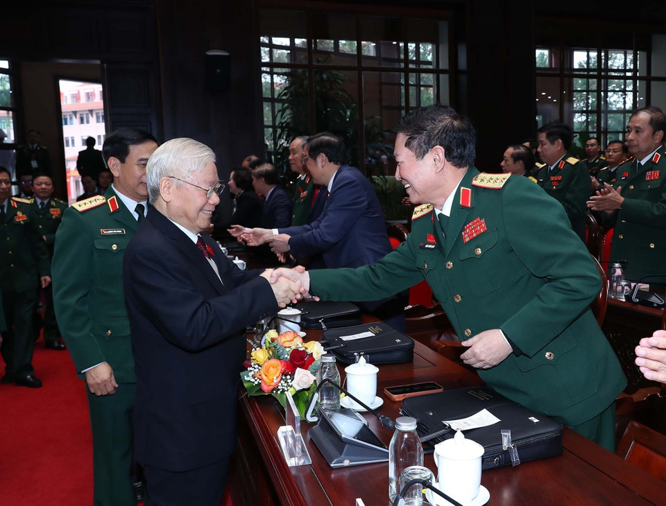 Tổng Bí thư Nguyễn Phú Trọng và các đại biểu dự đại hội. (Ảnh: TTXVN)