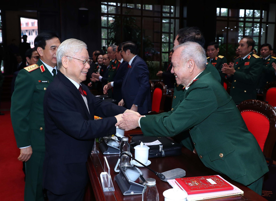 Tổng Bí thư Nguyễn Phú Trọng và các đại biểu dự đại hội. (Ảnh: TTXVN)