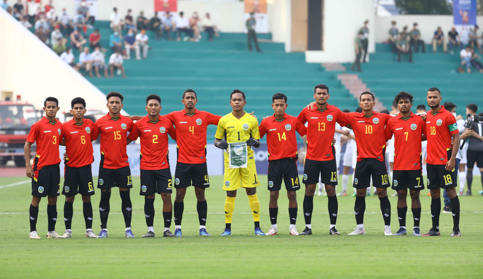 Đội hình xuất phát của U23 Timor Leste. (Ảnh: Huy Hùng/TTXVN)