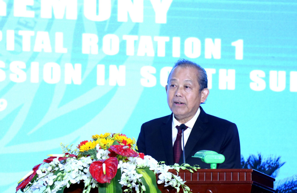 Ủy viên Bộ Chính trị, Phó Thủ tướng Thường trực Chính phủ Trương Hòa Bình phát biểu tại buổi Lễ. (Ảnh: Xuân Khu/TTXVN)