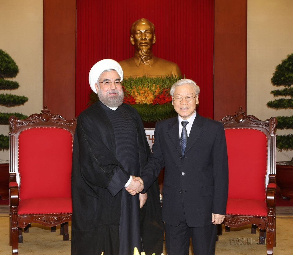 Tổng Bí thư Nguyễn Phú Trọng tiếp Tổng thống Cộng hòa Hồi giáo Iran Hassan Rouhani thăm cấp Nhà nước tới Việt Nam (Hà Nội, 6/10/2016). (Ảnh: Trí Dũng/TTXVN)