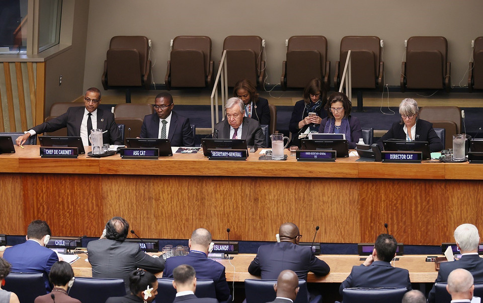 Tổng Thư ký Liên hợp quốc Antonio Guterres chủ trì Hội nghị. (Ảnh: Dương Giang/TTXVN)