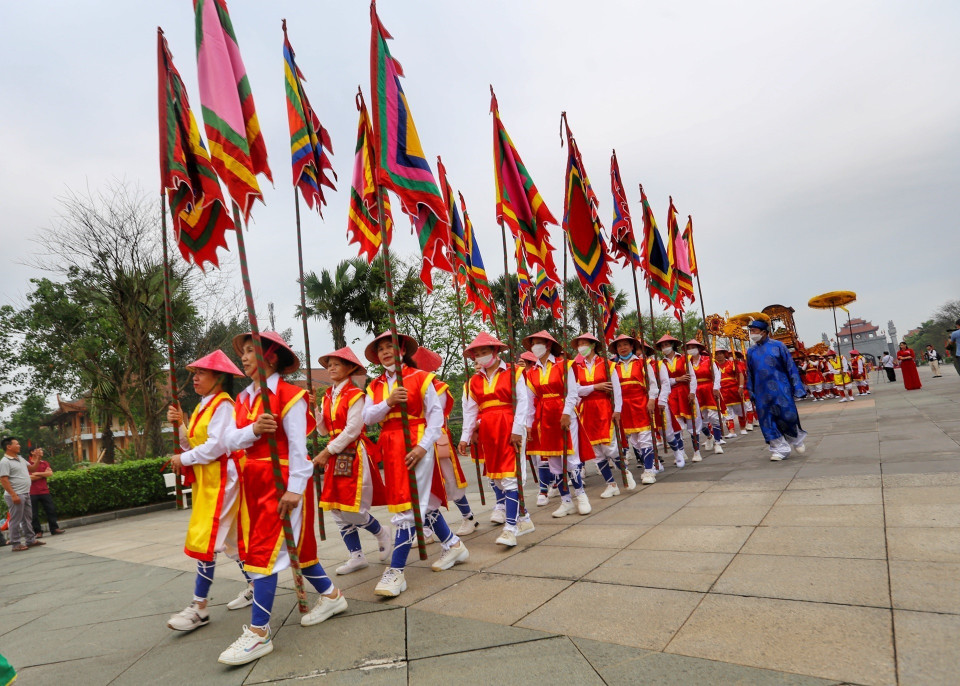 Đoàn rước kiệu của thị trấn Hùng Sơn (huyện Lâm Thao). (Ảnh: Tuấn Đức/TTXVN)