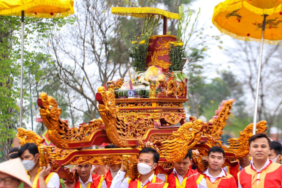 Đoàn rước kiệu xã Tiên Kiên (huyện Lâm Thao). (Ảnh: Tuấn Đức/TTXVN)