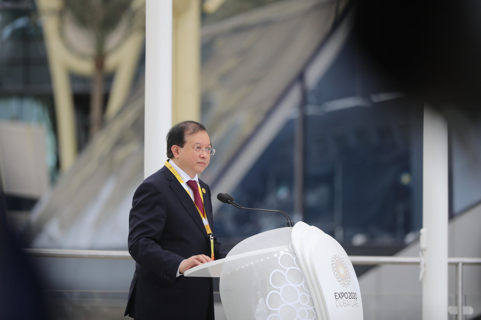 Thứ trưởng Bộ Văn hóa, Thể thao và Du lịch Tạ Quang Đông phát biểu tại Lễ thượng cờ. (Ảnh: TTXVN phát)