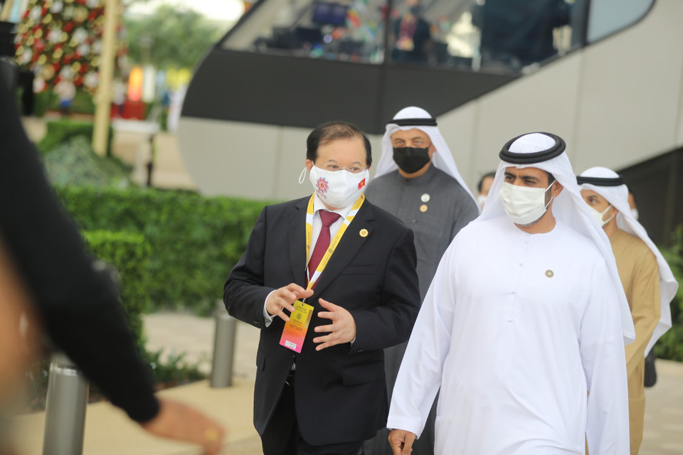 Thứ trưởng Bộ Văn hóa, Thể thao và Du lịch Tạ Quang Đông dẫn đầu Đoàn đại biểu cấp cao Việt Nam tại EXPO 2020 Dubai. (Ảnh: TTXVN phát)