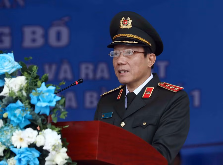 Thượng tướng Lương Tam Quang, Uỷ viên Trung ương Đảng, Thứ trưởng Bộ Công an phát biểu. (Ảnh: Phạm Kiên/TTXVN)