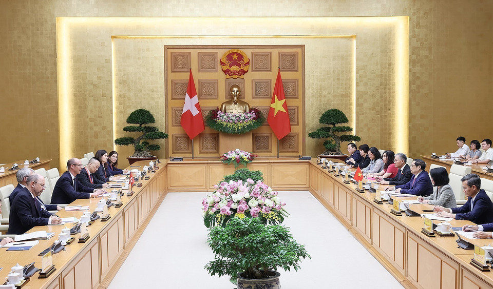 Quang cảnh buổi tiếp Chủ tịch Hạ viện Thụy Sĩ Martin Candinas. (Ảnh: Dương Giang/TTXVN)