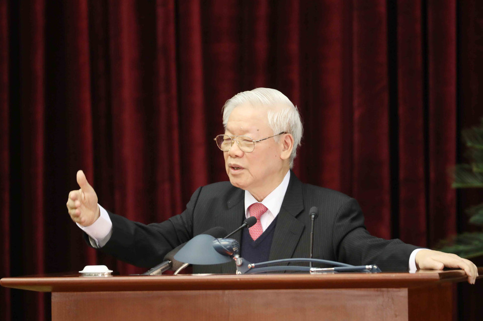 Tổ chức thành công đại hội các Đảng bộ trực thuộc Trung ương; hoàn tất các văn kiện, nhất trí nhân sự trình Đại hội XIII của Đảng. Trong ảnh: Tổng Bí thư, Chủ tịch nước Nguyễn Phú trọng phát biểu chỉ đạo Đại hội đại biểu Đảng bộ Thành phố Hà Nội lần thứ XVII. (Ảnh: TTXVN)