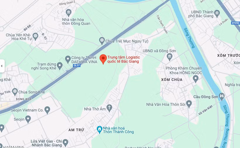 Khu vực thực hiện Dự án Trung tâm Logistics Quốc tế thành phố Bắc Giang trên Google Maps.