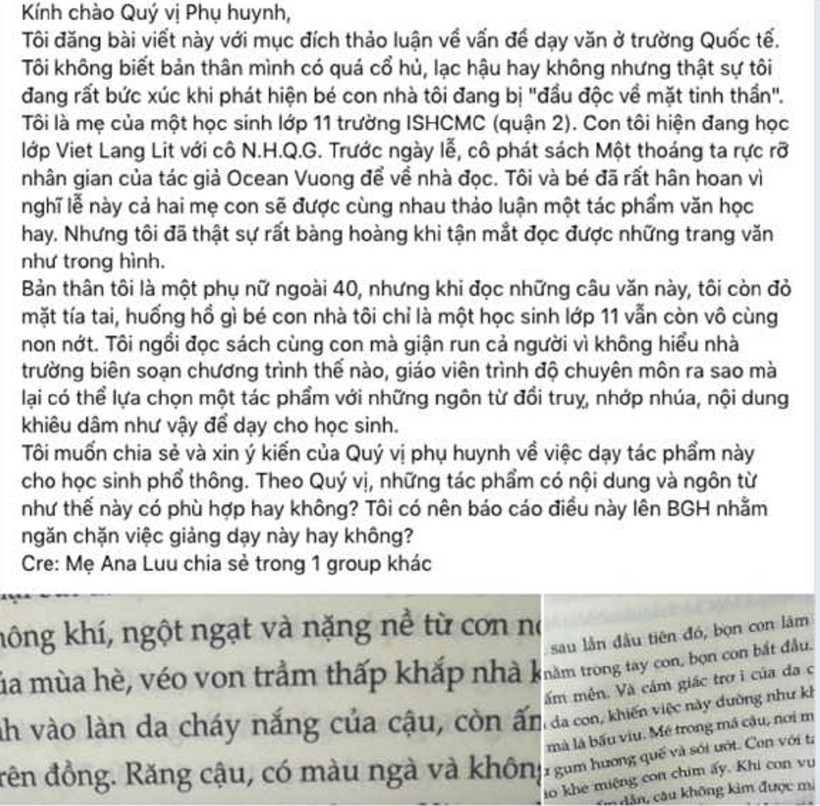 Chia sẻ của phụ huynh về cuốn sách được sử dụng giảng dạy tại Trường quốc tế ISHCMC.