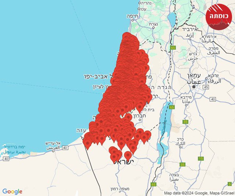 Hình ảnh báo động trên khắp lãnh thổ Israel.