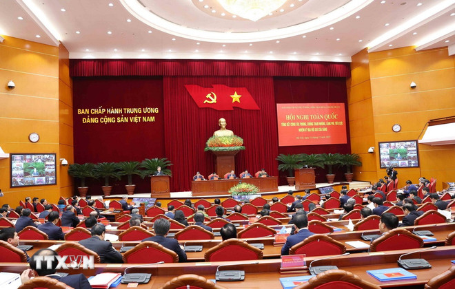 Vista da conferência. (Foto: Phuong Hoa/VNA) ttxvn-1211-tong-bi-thu-chong-tham-nhung-lang-phi-7.jpg
