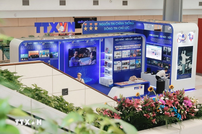 VNA's booth at the press conference. (Photo: Minh Quyet/ VNA) ttxvn-1906-hoi-bao-3.jpg