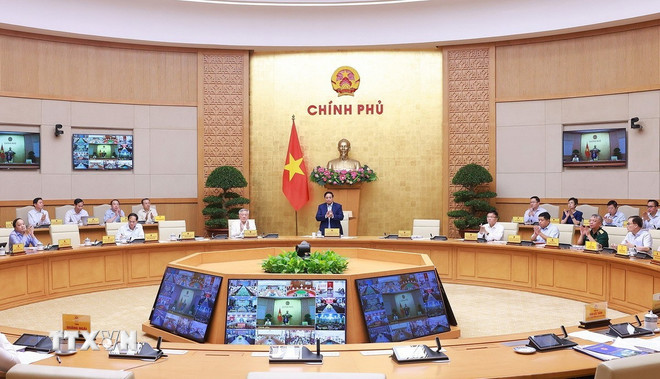 Thủ tướng Phạm Minh Chính chủ trì Phiên họp Chính phủ thường kỳ tháng 9 năm 2025, trực tuyến đến các địa phương. (Ảnh: Dương Giang/TTXVN) ttxvn-0510-thu-tuong-phien-hop-chinh-phu-thang-9-2.jpg