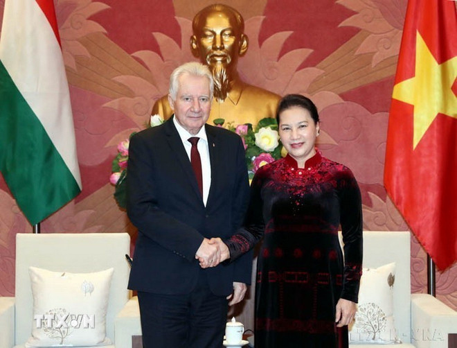 Голова Національних зборів Нгуєн Тхі Кім прийняла заступника голови Національних зборів Угорщини Іштвана Якаба під час його робочого візиту до В'єтнаму (17 січня 2019 року). (Фото: Тронг Дик/VNA) ttxvn-2705-viet-nam-hungary-18.jpg