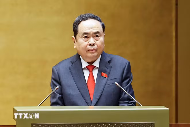 Đồng chí Trần Thanh Mẫn, Chủ tịch Quốc hội khóa XV phát biểu khai mạc Kỳ họp thứ nhất, Quốc hội khóa XVI. (Ảnh: Doãn Tấn/TTXVN) ttxvn-0604-khai-mac-ky-hop-thu-nhat-quoc-hoi-khoa-xvi-3.jpg