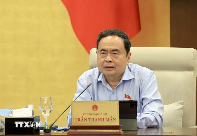 Chủ tịch Quốc hội Trần Thanh Mẫn phát biểu. (Ảnh: Tuấn Anh/TTXVN) ttxvn-1510-chu-tich-quoc-hoi-1.jpg