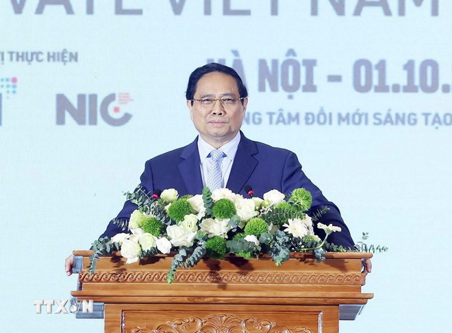 Pham Minh Chinh miniszterelnök beszél. (Fotó: Thong Nhat/VNA) ttxvn-0110-tong-bi-thu-doi-moi-sang-tao-quoc-gia-19.jpg