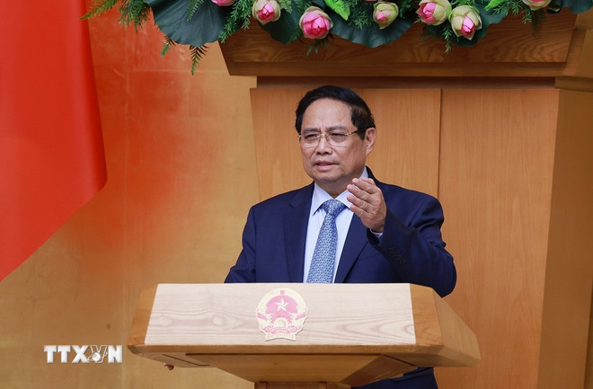 Thủ tướng Phạm Minh Chính chủ trì họp đánh giá kết quả vận hành mô hình chính quyền địa phương hai cấp. (Ảnh: Dương Giang/TTXVN) ttxvn-0110-thu-tuong-chinh-quyen-2-cap-5.jpg