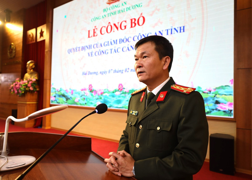 Đại tá Bùi Quang Bình, Bí thư Đảng ủy, Giám đốc Công an tỉnh Hải Dương phát biểu. (Ảnh: TTXVN phát)
