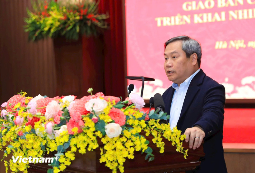 Chủ tịch UBND thành phố Hà Nội Vũ Đại Thắng phát biểu chỉ đạo tại Hội nghị. (Ảnh: Vũ Quang/TTXVN)