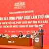 Chủ tịch Quốc hội Trần Thanh Mẫn phát biểu khai mạc và chỉ đạo Diễn đàn xây dựng pháp luật lần thứ nhất với chủ đề “Hoàn thiện thể chế, pháp luật đáp ứng yêu cầu phát triển đất nước trong kỷ nguyên mới.” (Ảnh: Doãn Tấn/TTXVN)