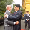 Chủ tịch nước Lương Cường đón Tổng thống Brazil Luiz Inácio Lula da Silva. (Ảnh: Lâm Khánh/TTXVN)