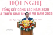 Thủ tướng Phạm Minh Chính phát biểu chỉ đạo tại Hội nghị Tổng kết công tác năm 2025 và triển khai nhiệm vụ năm 2026 của Bộ Xây dựng. (Ảnh: Dương Giang/TTXVN)
