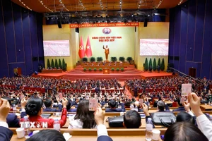 Đại hội biểu quyết thông qua danh sách bầu cử Ban Chấp hành Trung ương Đảng khóa XIV. (Ảnh: TTXVN)